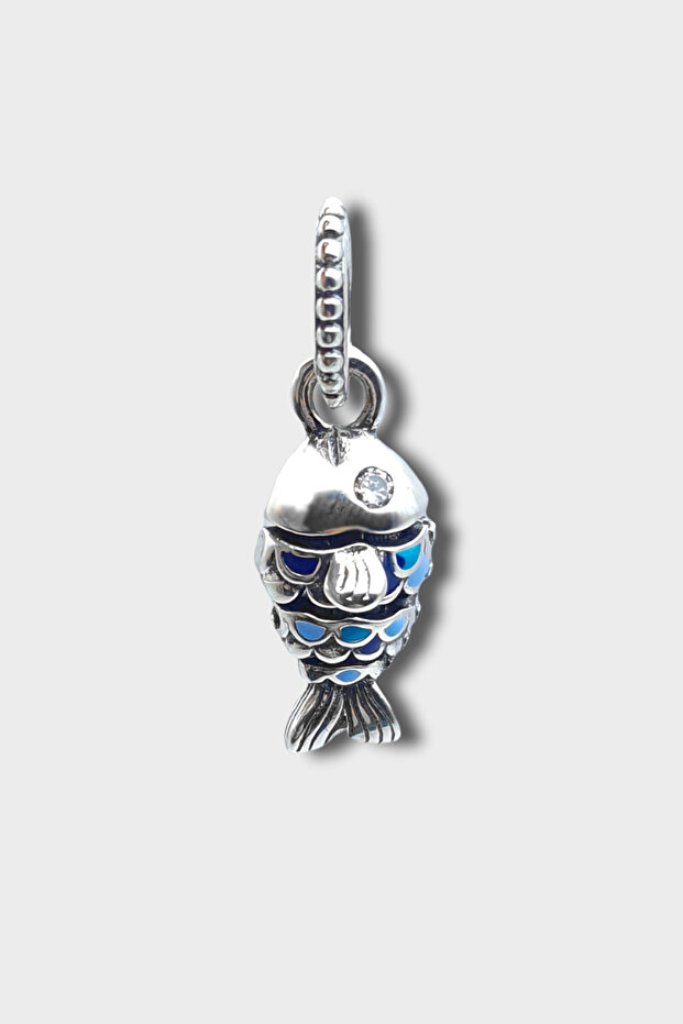 Mavi Pullu Balık Charm 925 Ayar Gümüş - 1