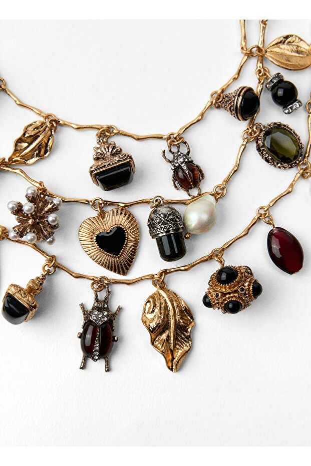 ÇELİK 3LÜ CHARM CHARM KOLYE - 2