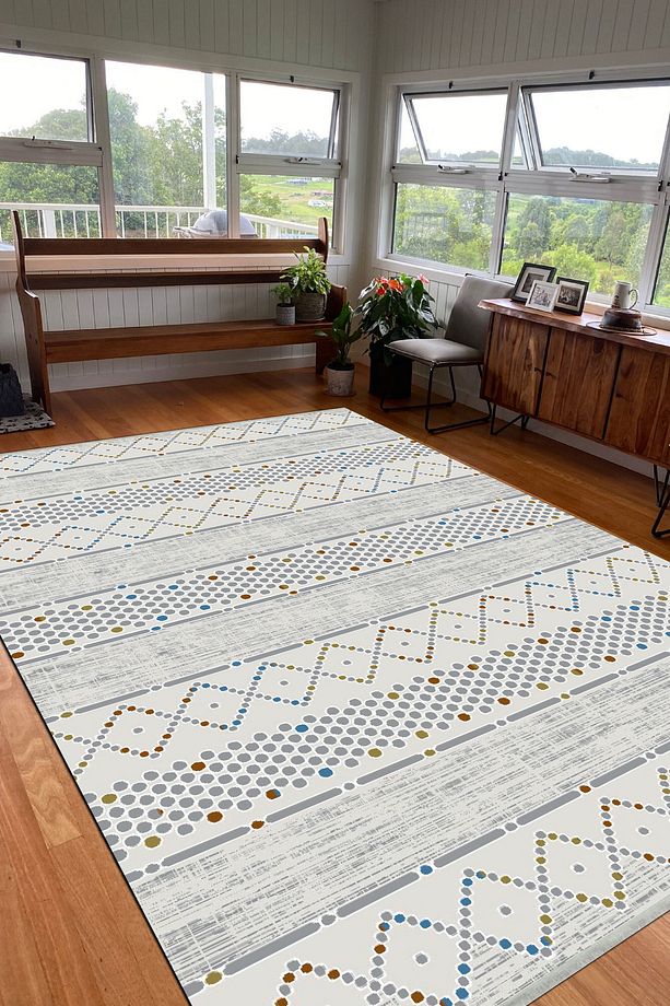 Modern Tasarım Makine Dokuma Halı Kaymaz Taban Yolluk Kilim NLRenkli - 2