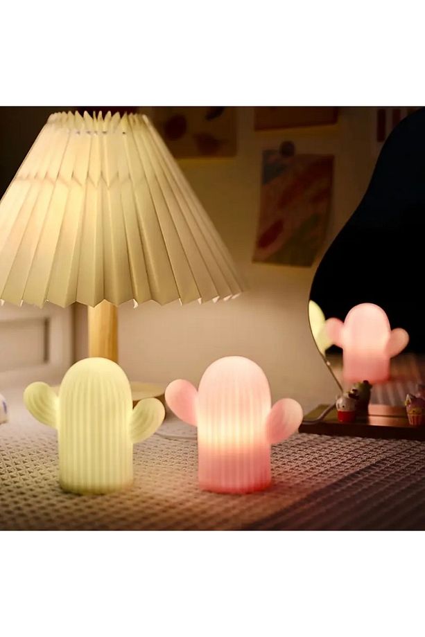 1pc Karikatür Kaktüs LED Gece Lambası, Tek Renkli Masa Süsü - 7