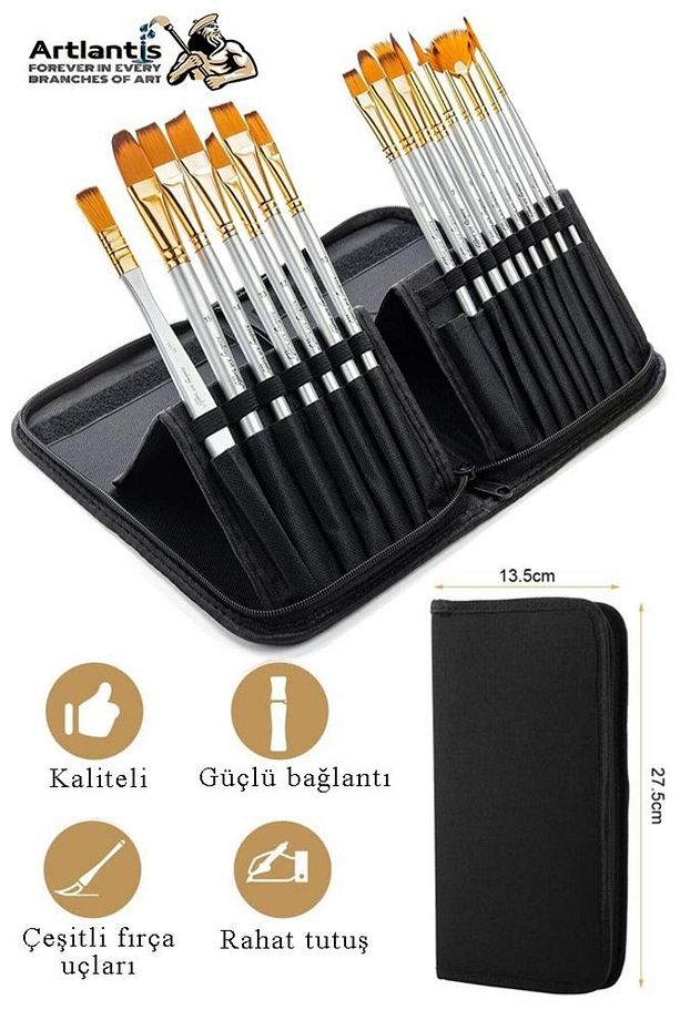 Profesyonel Resim Fırça Seti 15 li 1 Paket Sentetik Kaliteli Ressam Fırça Seti Çantalı Akrilik Sulub - 1