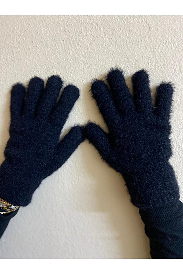 Black plush long gloves - winter gift new year christmas birthday valentine's day