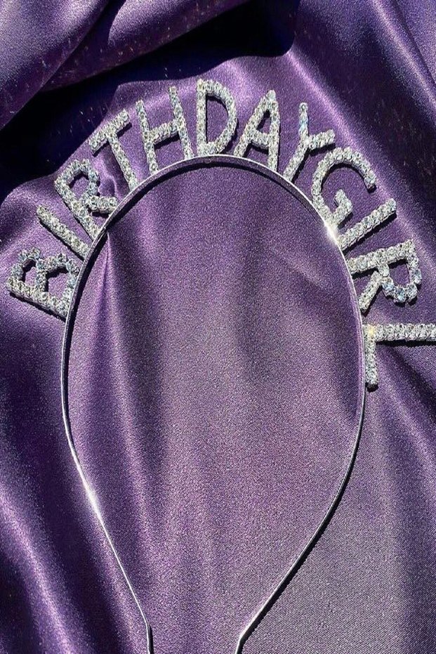 Silver Color Metal Jewelled Birthday Girl Written Birthday Party Crown