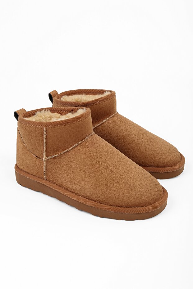 Women's Upps Brown Furry Short Suede Flat Boots