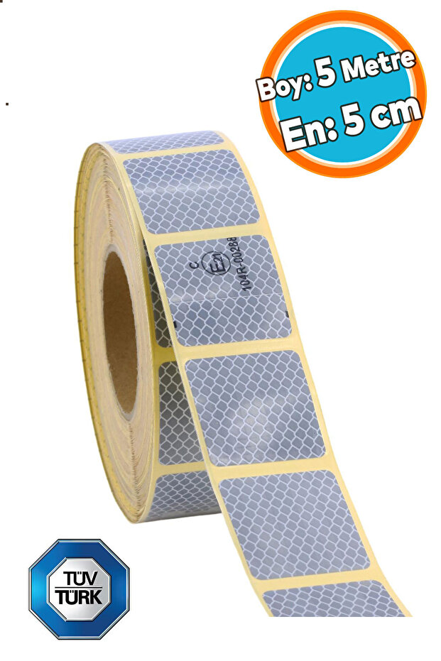 Tüvtürk Approved Certificated White Gray Cut Reflective Tape Night Glowing Width 5 cm 5 Mt Warning Phosphorescent