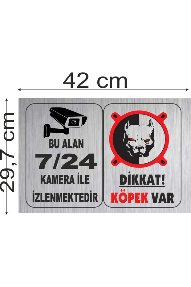 Oversized Attention Dog There Silver Metal Warning Sign A3 Size 29,7 Cm. Is X 42 cm