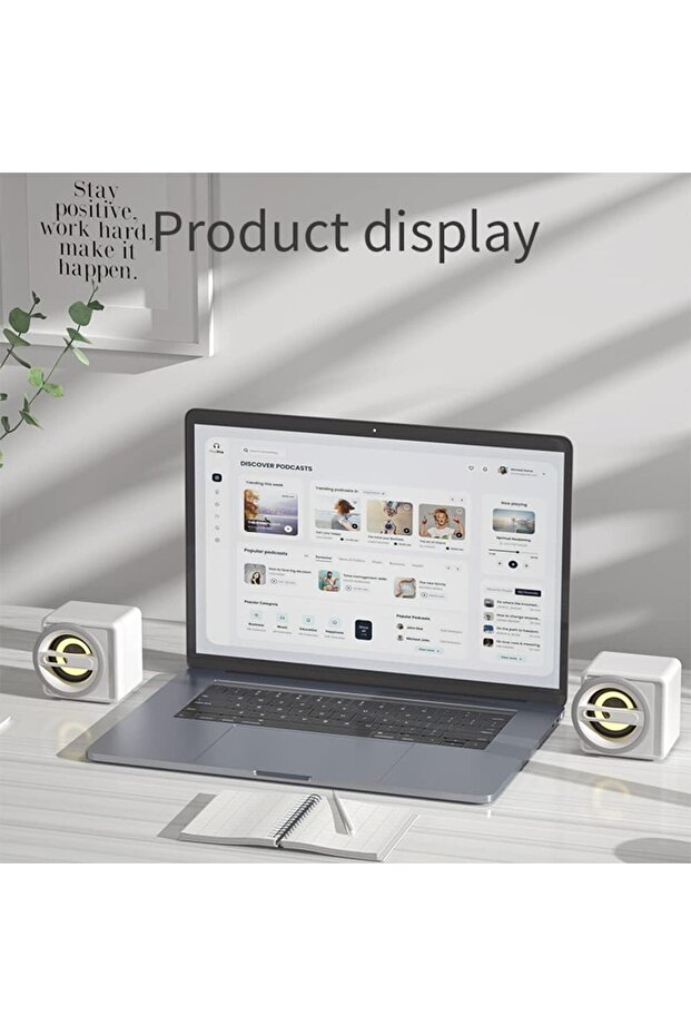 1 Pair Computer Speakers,USB Plug-n-Play Computer Speakers with LED Light,for PC Monitor Tablets - 2