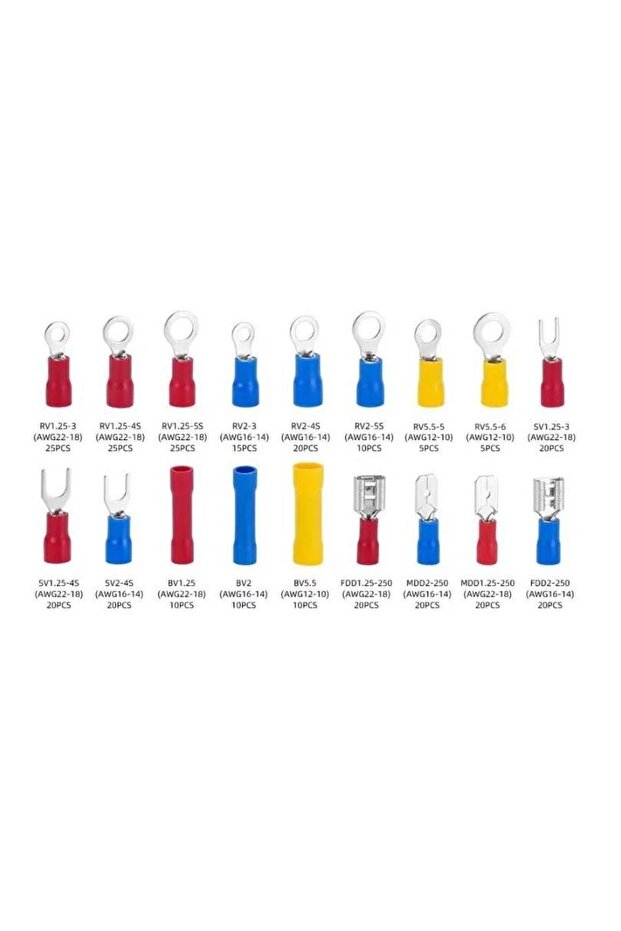 300 Adet Kablo Pabuç Terminal Seti İzoleli 18 Çeşit Şeffaf Çantada - 3