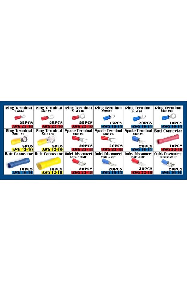 300 Adet Kablo Pabuç Terminal Seti İzoleli 18 Çeşit Şeffaf Çantada - 5