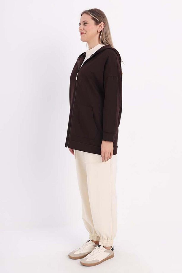 Acı Kahve-Fermuarlı Sweat Hırka - 3
