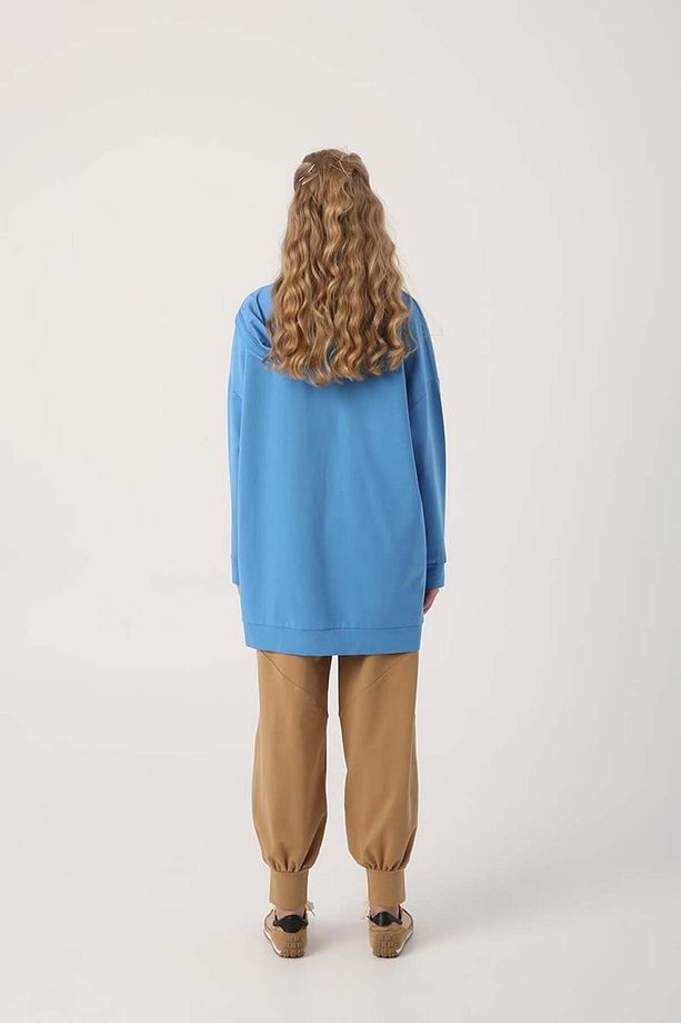 Saks-Fermuarlı Sweat Hırka - 4