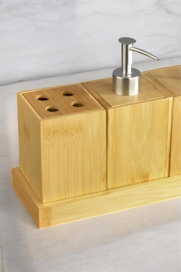 Bambu 4 Parça Banyo Seti Sabunluk Diş Fırçalık Pamukluk Seti C-1-1-18 - 3