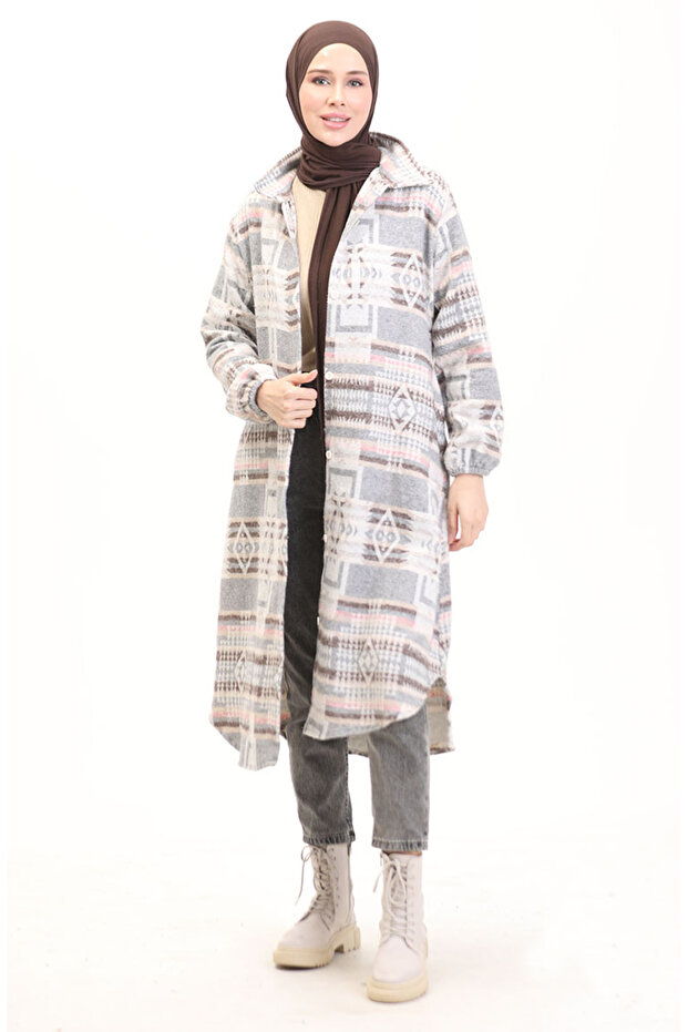 Ethnic pattern buttoned cap 0556-08 gray