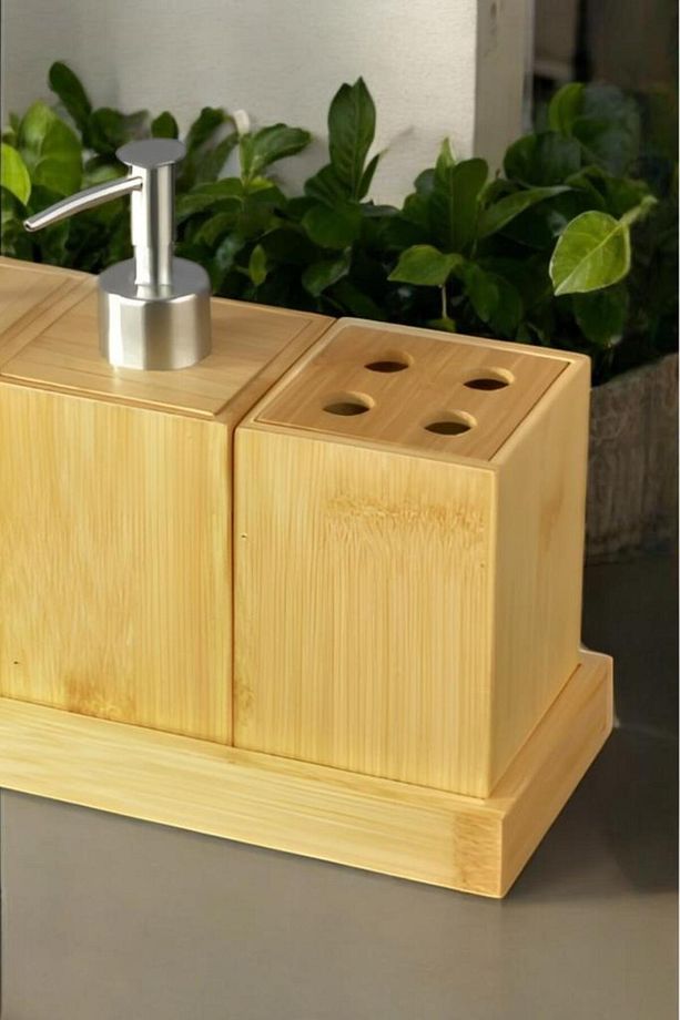 Bambu 4 Parça Banyo Seti Sabunluk Diş Fırçalık Pamukluk Seti C-1-1-18 - 2