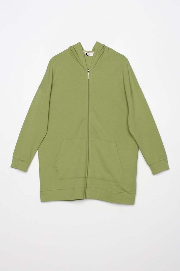 Açık Yeşil-Fermuarlı Sweat Hırka - 7
