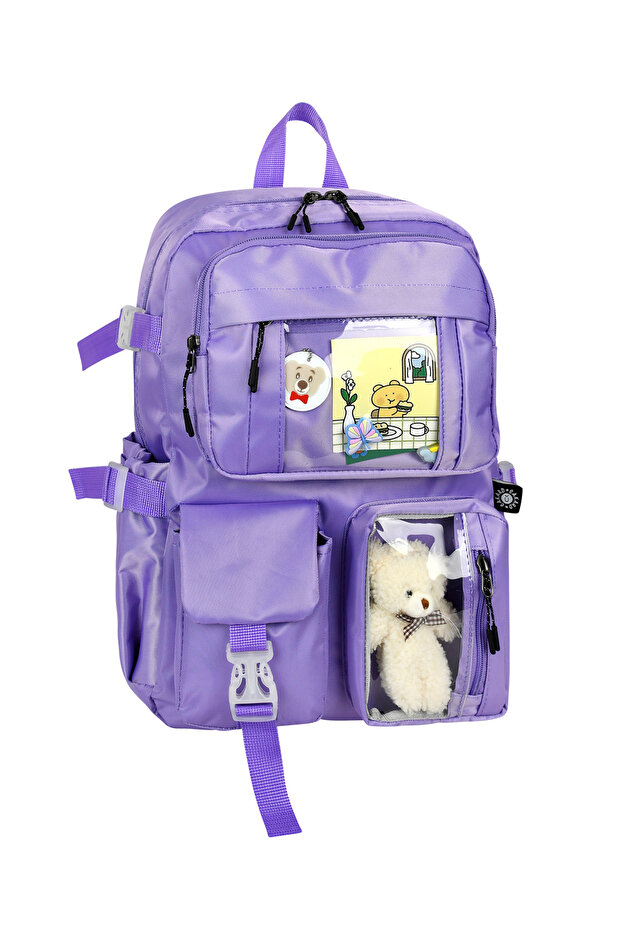 Lilac Kawaii Korean Style School Bag with Accessories Girls & Boys Backpack