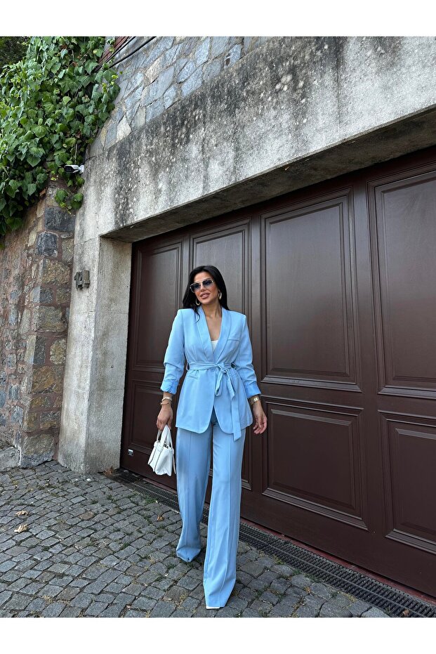 Women's Belt-Detail Jacket and Trousers Suit
