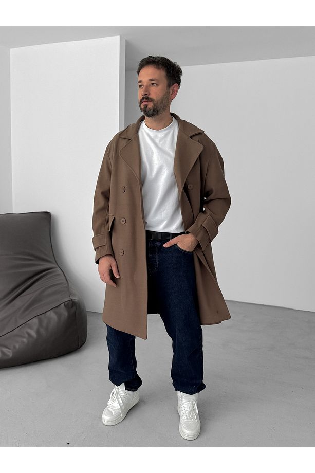 Açık Kahve Oversize Kaşe Kaban V-50-09 - 7