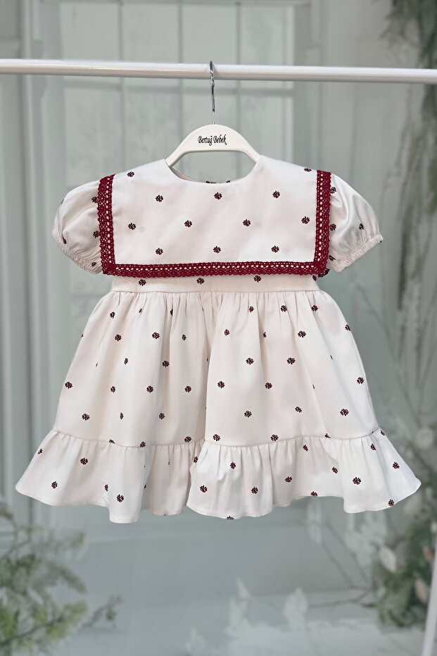 Lace Embellished Girl's Baby Tiny Floral Print Cotton White Dress