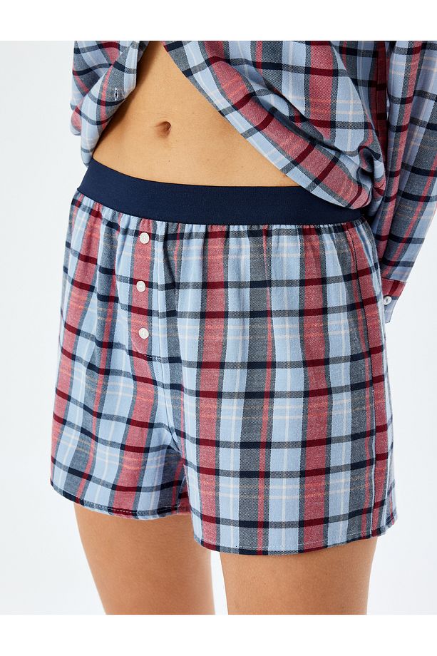 Ekose Desenli Pamuklu Boxer Şort Pijama Altı - 5