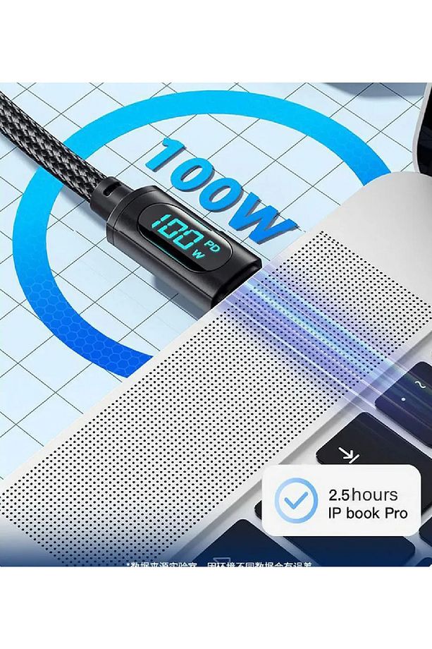 Dijital Göstergeli 60w Süper Hızlı Örgülü Type C To Type C Şarj Kablosu 1.2 Metre - 6