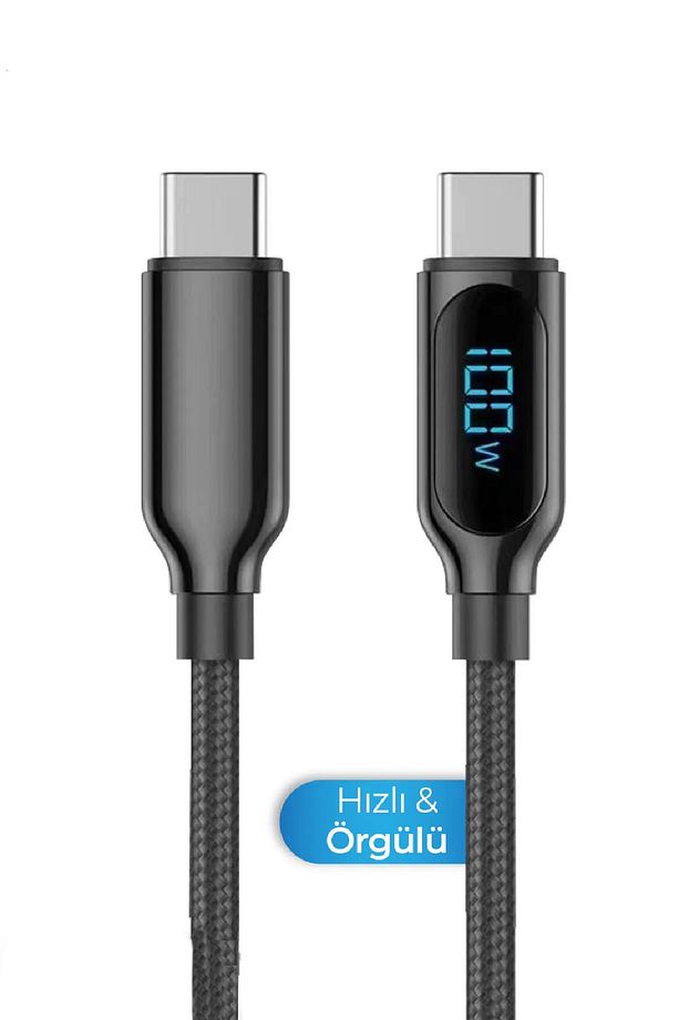 Dijital Göstergeli 60w Süper Hızlı Örgülü Type C To Type C Şarj Kablosu 1.2 Metre - 2