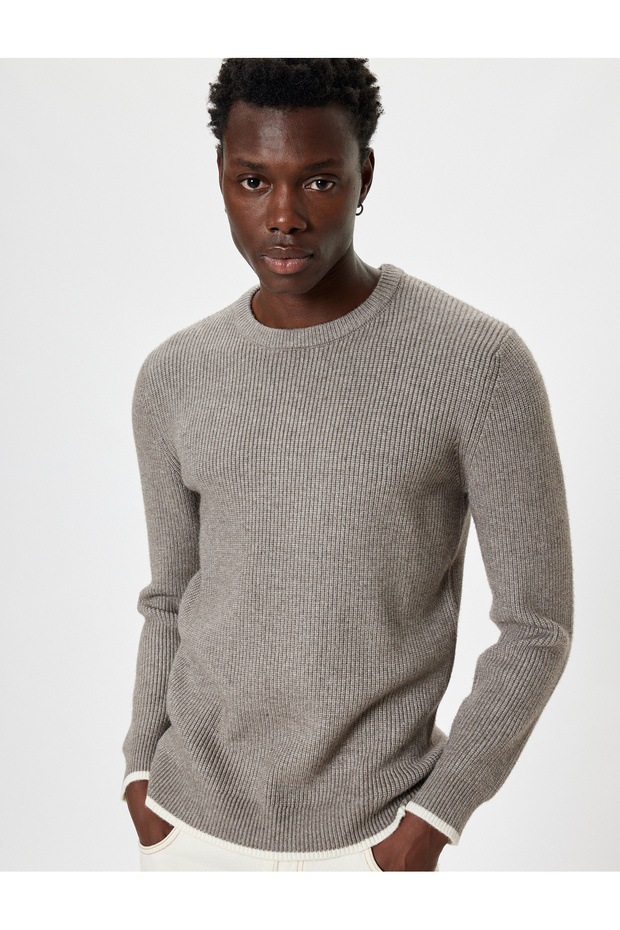 Winter Knitwear Sweater Basic Crew Neck Color Contrast Detail