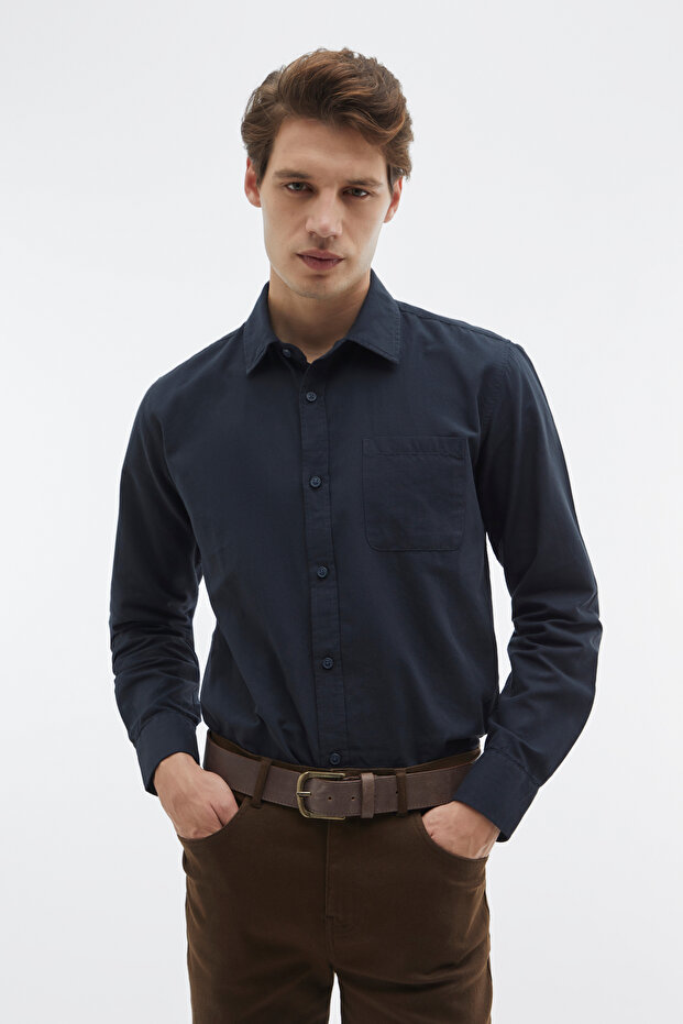 REGULAR FIT TEK CEPLİ UZUN KOLLU GÖMLEK - 3