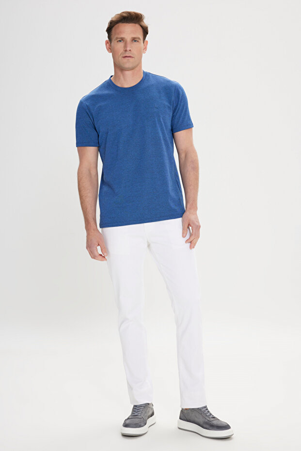Slim Fit Dar Kesim Bisiklet Yaka Pamuklu Tişört - 2