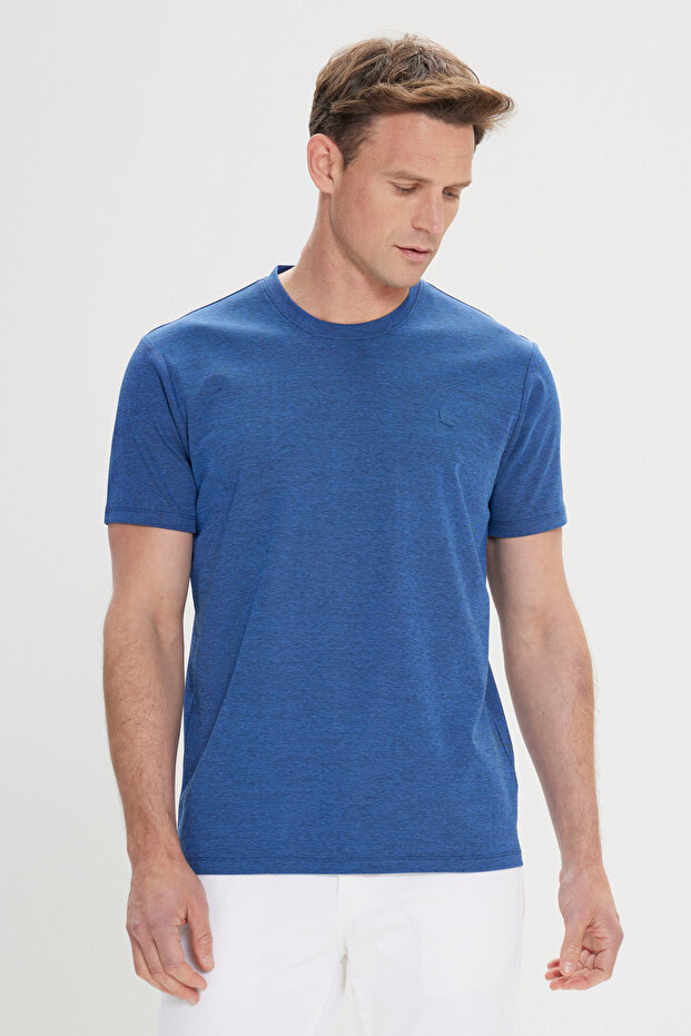 Slim Fit Dar Kesim Bisiklet Yaka Pamuklu Tişört - 1