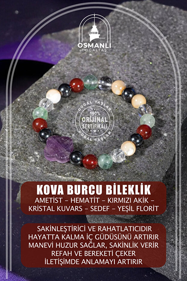 Aquarius Zodiac Natural Stone 8mm Clover Bracelet