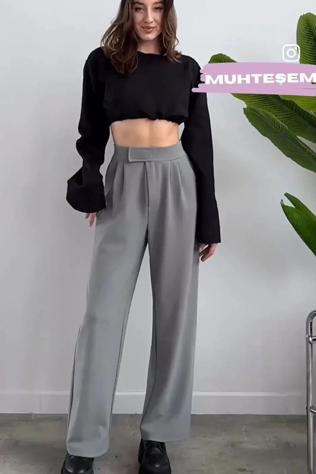 Women's Comfortable Fabric Velcro Closure Palazzo Trousers-Smoked