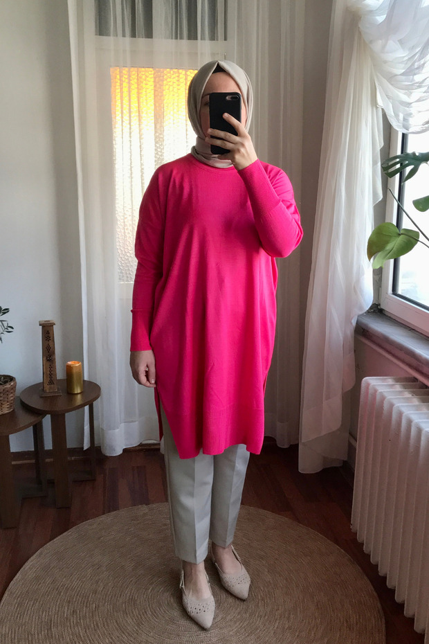 Kadın Fuşya Pembe Triko Tunik - 3