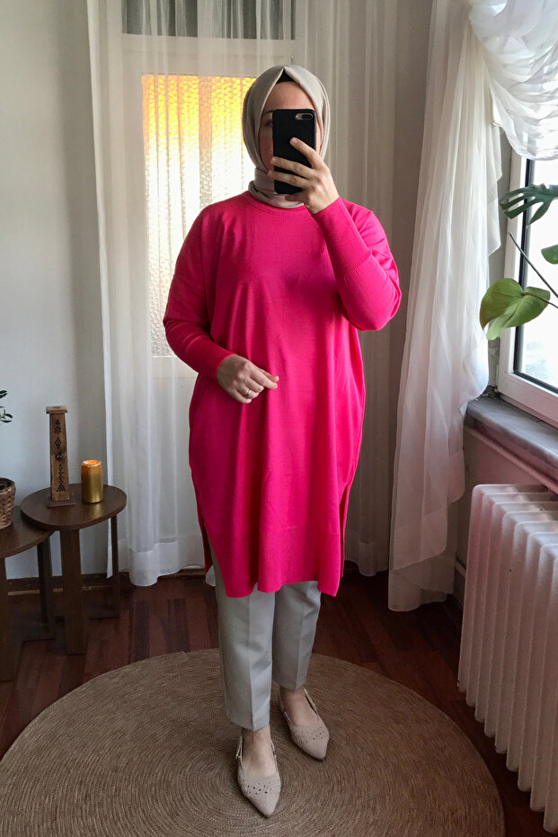 Kadın Fuşya Pembe Triko Tunik - 1