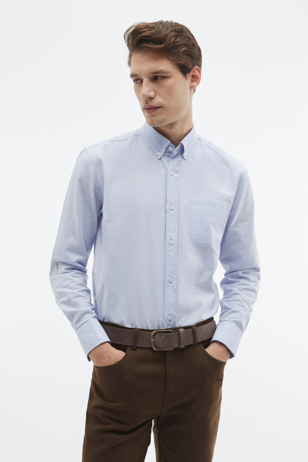 SLIM FIT TEK CEPLİ UZUN KOLLU GÖMLEK - 3