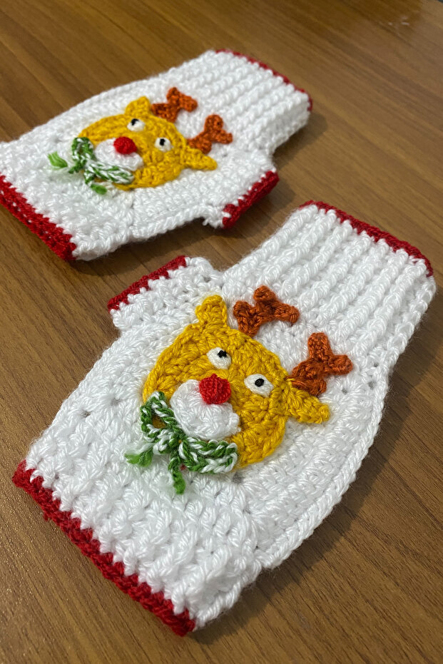 Yılbaşı İşlemeli El Örgüsü Eldiven - 2