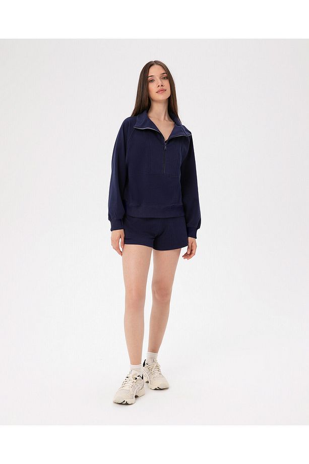 Lacivert Bel Lastikli Ayarlanabilir Sweatshort Şort - 6