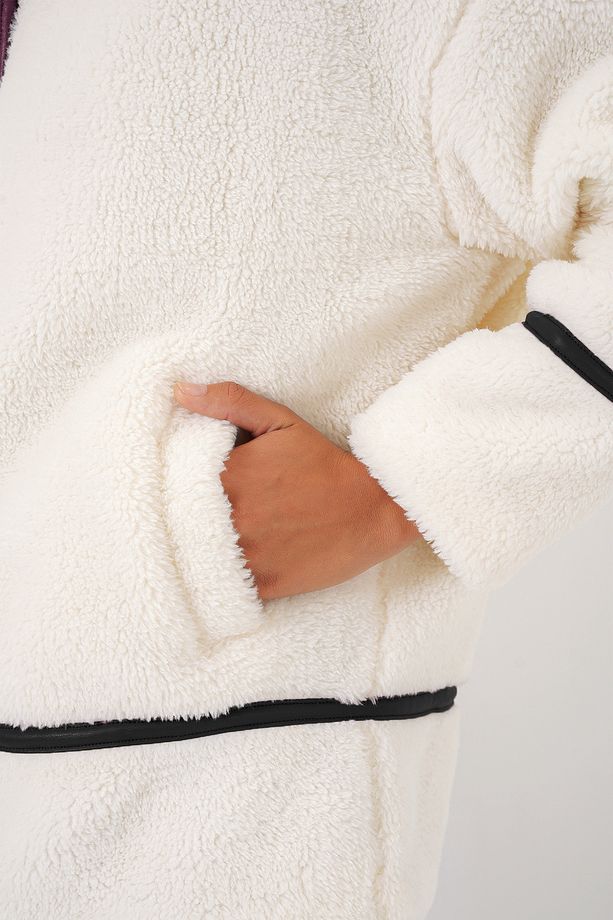 5173 Astarlı Peluş Ceket - Ekru - 5