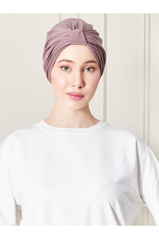 Pleated Practical Striped Bonnet Light Mink