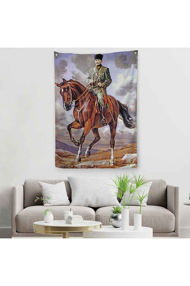 At Üstündeki Mustafa Kemal Atatürk Duvar Örtüsü-Halısı-6462 - 1