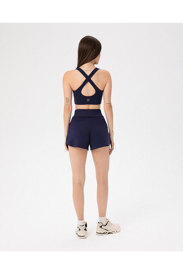 Lacivert Bel Lastikli Ayarlanabilir Sweatshort Şort - 5