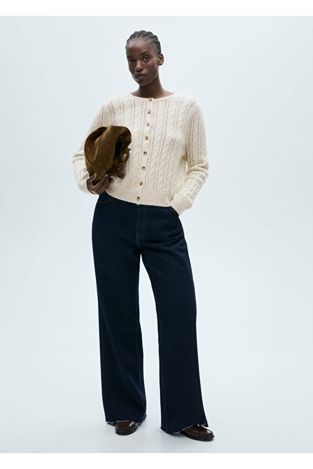 Ajur detaylı örgü desenli hırka - 6