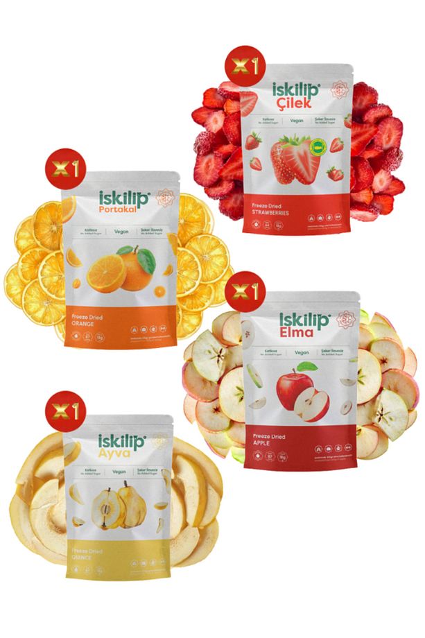 Dondurularak Kurutulmuş Meyve Tanışma Paketi Çilek Elma Ayva Portakal Meyve Cipsi Freeze Dry - 1