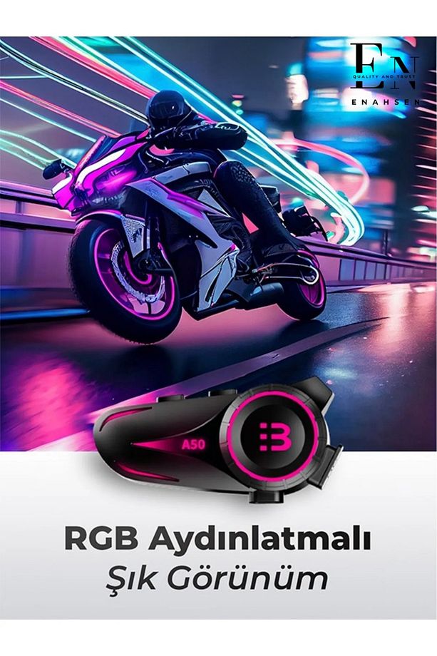 Yeni 2025 Model Yeni Sürüm A50 Bluetooth V5.3 Motosiklet Kask Kulaklık Rgb İntercom Seti - 3