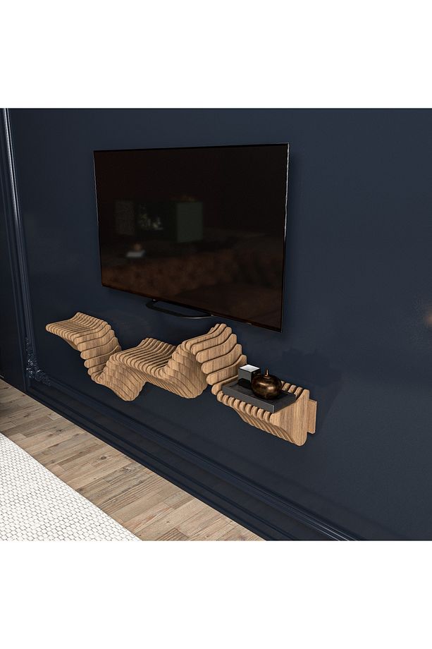 Modern TV Ünitesi,Duvar Rafı,Ahşap Özel Tasarım Raf-100 cm uzunluk - 1