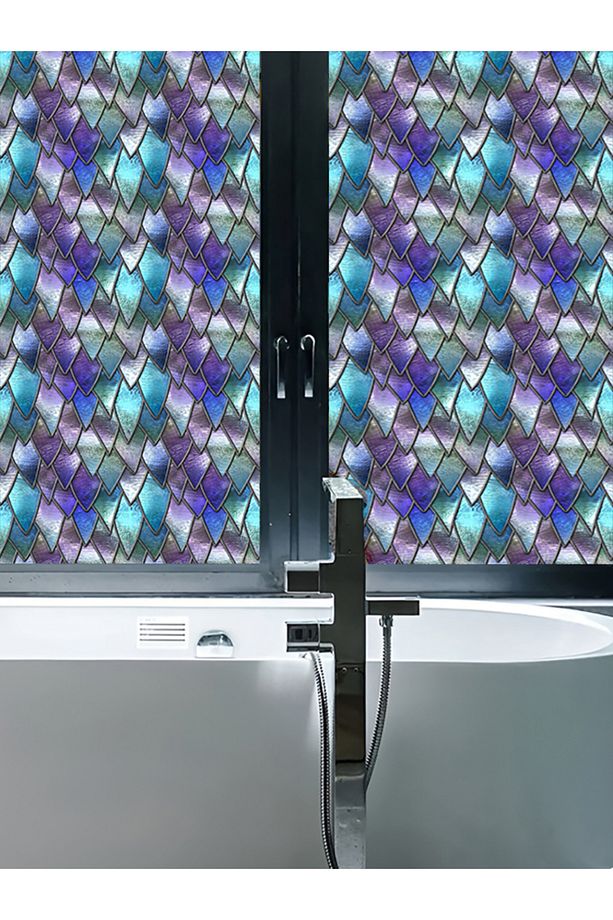 SFV-12 Mor Mavi Balık Pulu Desenli Vitray Cam Kaplama Yapışkanlı Folyo - 3