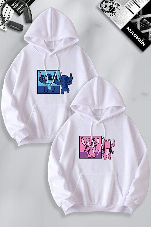 Dear & Friend Couple Combination Stitch & Angel Gym Printed Hooded Sweatshirt Set of 2
