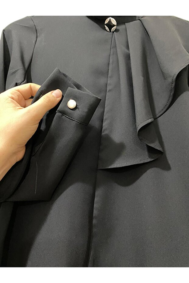 volanlı bluz broş hediyeli - 3