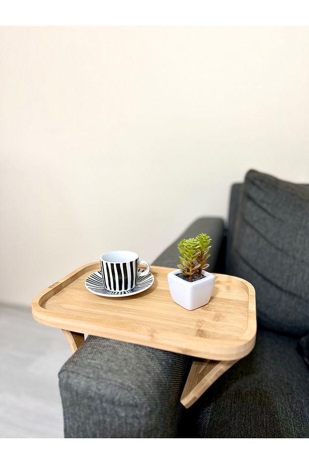 Bambu Koltuk Kolu Tepsisi | Katlanabilir Servis Tepsisi 30x20 - 1