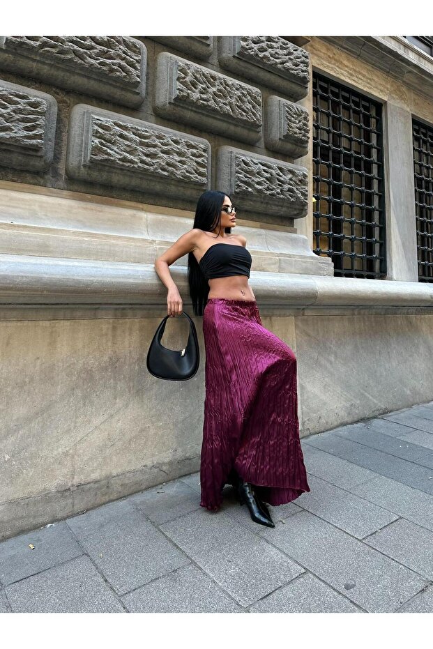 Women's Pleated Long Satin Skirt